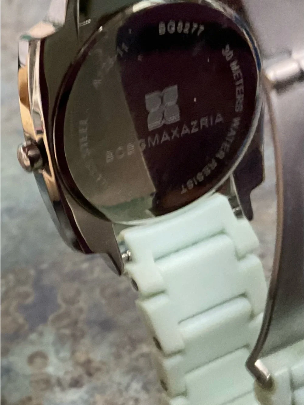 BCBGMAXAZRIA Mint Green Silicone Strap Watch with Silver Accents